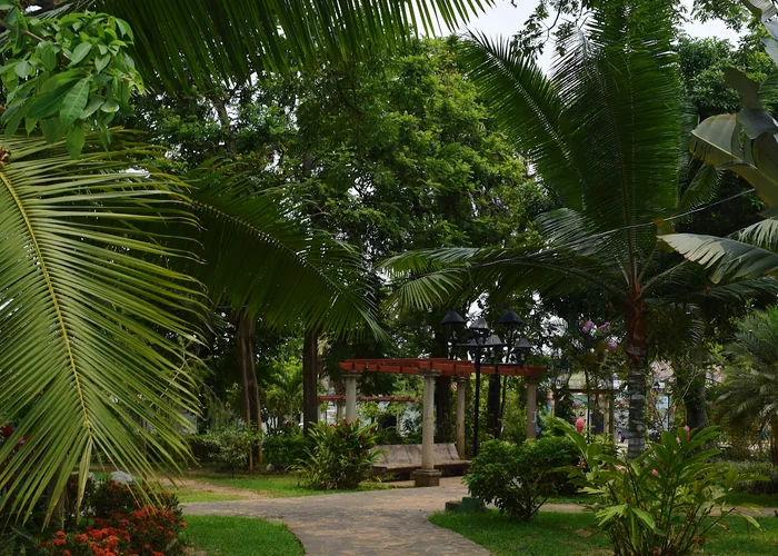 Garden pathway across the resort